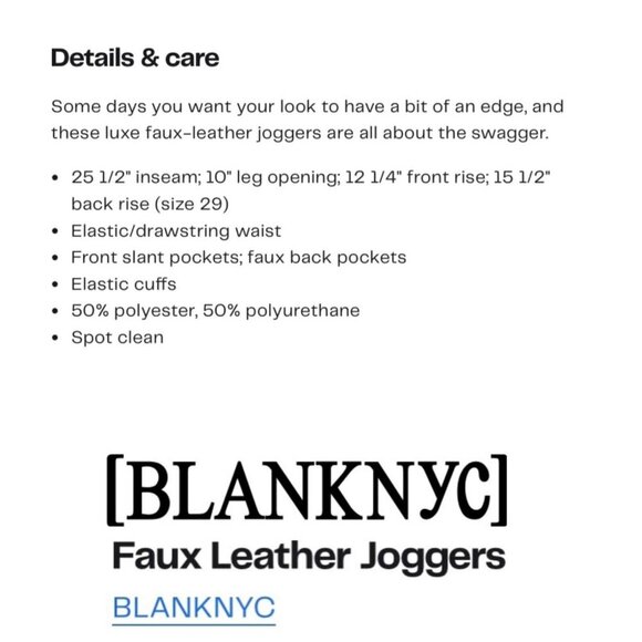 Blank NYC Plus Size 1X Eastside Vibes Faux Leather Drawstring Joggers Pant ~ NWT - Picture 3 of 8